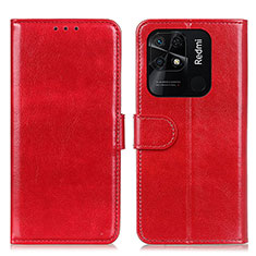 Funda de Cuero Cartera con Soporte Carcasa M07L para Xiaomi Redmi 10 Power Rojo