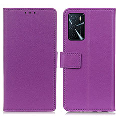 Funda de Cuero Cartera con Soporte Carcasa M08L para Oppo A16 Morado