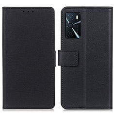 Funda de Cuero Cartera con Soporte Carcasa M08L para Oppo A16 Negro