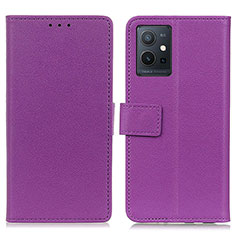 Funda de Cuero Cartera con Soporte Carcasa M08L para Vivo T1 5G India Morado