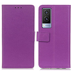 Funda de Cuero Cartera con Soporte Carcasa M08L para Vivo V21e 5G Morado