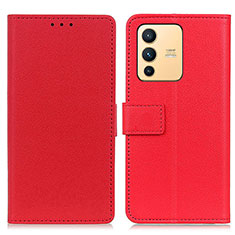 Funda de Cuero Cartera con Soporte Carcasa M08L para Vivo V23 5G Rojo