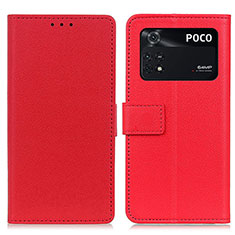 Funda de Cuero Cartera con Soporte Carcasa M08L para Xiaomi Poco M4 Pro 4G Rojo