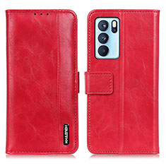 Funda de Cuero Cartera con Soporte Carcasa M11L para Oppo Reno6 Pro 5G India Rojo