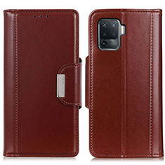 Funda de Cuero Cartera con Soporte Carcasa M13L para Oppo Reno5 F Marron