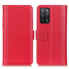 Funda de Cuero Cartera con Soporte Carcasa M14L para Oppo A53s 5G Rojo