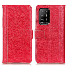 Funda de Cuero Cartera con Soporte Carcasa M14L para Oppo F19 Pro+ Plus 5G Rojo