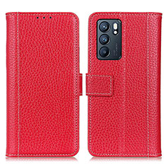 Funda de Cuero Cartera con Soporte Carcasa M14L para Oppo Reno6 5G Rojo