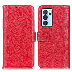 Funda de Cuero Cartera con Soporte Carcasa M14L para Oppo Reno6 Pro 5G India Rojo