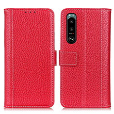 Funda de Cuero Cartera con Soporte Carcasa M14L para Sony Xperia 5 III Rojo