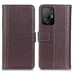 Funda de Cuero Cartera con Soporte Carcasa M14L para Xiaomi Mi 11T 5G Marron