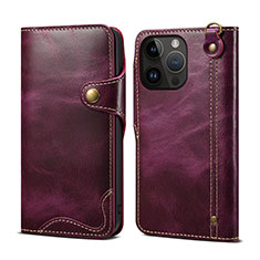 Funda de Cuero Cartera con Soporte Carcasa MT1 para Apple iPhone 15 Pro Morado