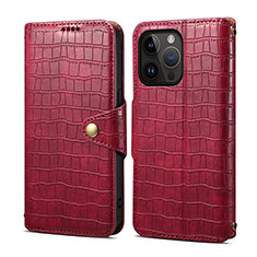 Funda de Cuero Cartera con Soporte Carcasa MT6 para Apple iPhone 14 Pro Rojo