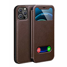 Funda de Cuero Cartera con Soporte Carcasa N01 para Apple iPhone 12 Pro Marron