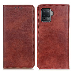 Funda de Cuero Cartera con Soporte Carcasa N01P para Oppo Reno5 F Marron