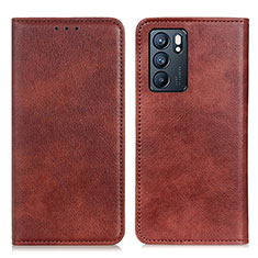 Funda de Cuero Cartera con Soporte Carcasa N01P para Oppo Reno6 5G Marron