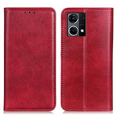 Funda de Cuero Cartera con Soporte Carcasa N01P para Oppo Reno8 4G Rojo