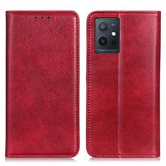 Funda de Cuero Cartera con Soporte Carcasa N01P para Vivo T1 5G India Rojo