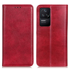 Funda de Cuero Cartera con Soporte Carcasa N01P para Xiaomi Poco F4 5G Rojo