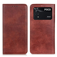 Funda de Cuero Cartera con Soporte Carcasa N01P para Xiaomi Poco M4 Pro 4G Marron