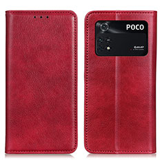 Funda de Cuero Cartera con Soporte Carcasa N01P para Xiaomi Poco M4 Pro 4G Rojo