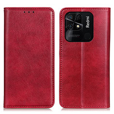 Funda de Cuero Cartera con Soporte Carcasa N01P para Xiaomi Redmi 10 India Rojo