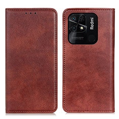 Funda de Cuero Cartera con Soporte Carcasa N01P para Xiaomi Redmi 10 Power Marron