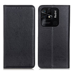 Funda de Cuero Cartera con Soporte Carcasa N01P para Xiaomi Redmi 10 Power Negro