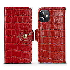 Funda de Cuero Cartera con Soporte Carcasa N02 para Apple iPhone 12 Rojo