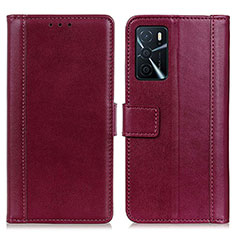 Funda de Cuero Cartera con Soporte Carcasa N02P para Oppo A16 Rojo