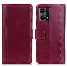 Funda de Cuero Cartera con Soporte Carcasa N02P para Oppo F21 Pro 4G Rojo