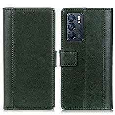 Funda de Cuero Cartera con Soporte Carcasa N02P para Oppo Reno6 5G Verde