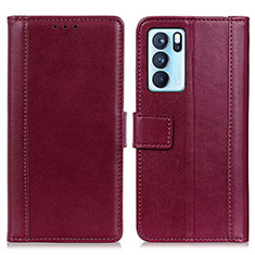 Funda de Cuero Cartera con Soporte Carcasa N02P para Oppo Reno6 Pro 5G India Rojo