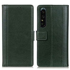 Funda de Cuero Cartera con Soporte Carcasa N02P para Sony Xperia 1 III Verde