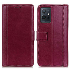 Funda de Cuero Cartera con Soporte Carcasa N02P para Vivo T1 5G India Rojo