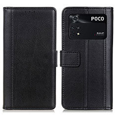 Funda de Cuero Cartera con Soporte Carcasa N02P para Xiaomi Poco M4 Pro 4G Negro