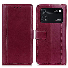 Funda de Cuero Cartera con Soporte Carcasa N02P para Xiaomi Poco M4 Pro 4G Rojo