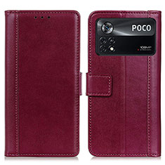 Funda de Cuero Cartera con Soporte Carcasa N02P para Xiaomi Poco X4 Pro 5G Rojo