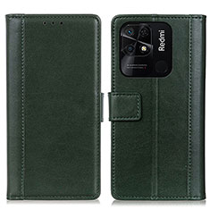 Funda de Cuero Cartera con Soporte Carcasa N02P para Xiaomi Redmi 10 India Verde