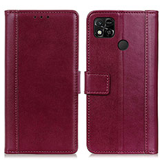 Funda de Cuero Cartera con Soporte Carcasa N02P para Xiaomi Redmi 9 Activ Rojo