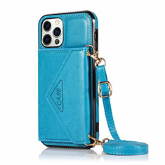 Funda de Cuero Cartera con Soporte Carcasa N03 para Apple iPhone 12 Pro Azul Cielo