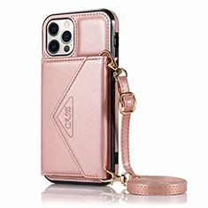 Funda de Cuero Cartera con Soporte Carcasa N03 para Apple iPhone 12 Pro Max Oro Rosa