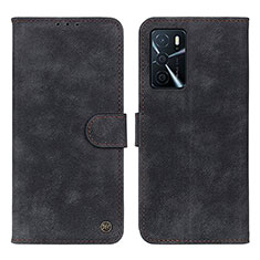 Funda de Cuero Cartera con Soporte Carcasa N03P para Oppo A16 Negro