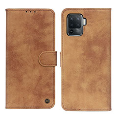 Funda de Cuero Cartera con Soporte Carcasa N03P para Oppo Reno5 F Marron