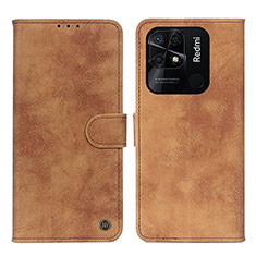 Funda de Cuero Cartera con Soporte Carcasa N03P para Xiaomi Redmi 10 India Marron