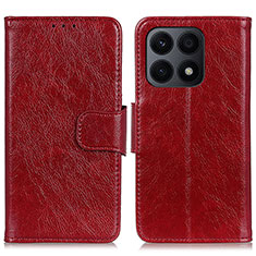 Funda de Cuero Cartera con Soporte Carcasa N05P para Huawei Honor X8a 4G Rojo