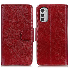 Funda de Cuero Cartera con Soporte Carcasa N05P para Motorola Moto E32 Rojo