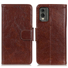 Funda de Cuero Cartera con Soporte Carcasa N05P para Nokia C210 Marron