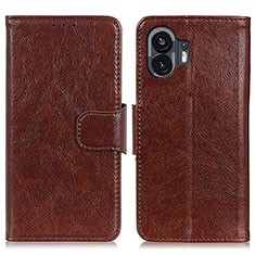 Funda de Cuero Cartera con Soporte Carcasa N05P para Nothing Phone 2 Marron