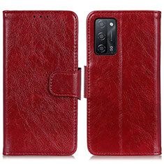 Funda de Cuero Cartera con Soporte Carcasa N05P para Oppo A53s 5G Rojo